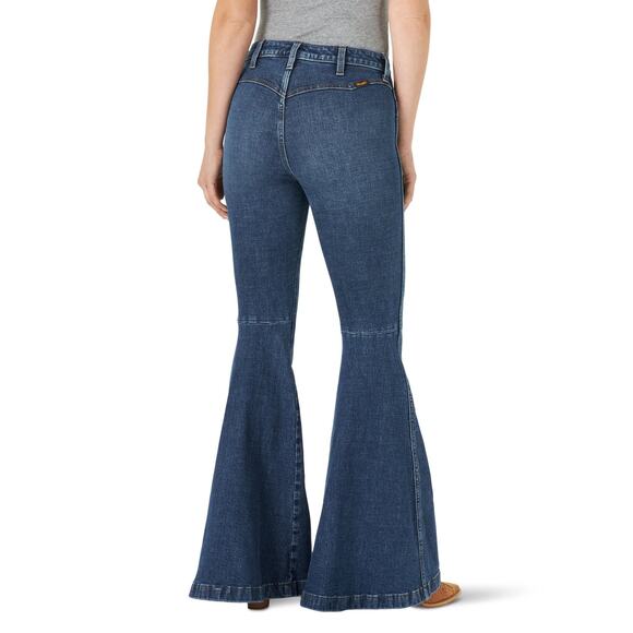 Wrangler Retro High Rise Trumpet Flare Medium Wash Bareback Yoke 27x36 11MPFJW - Picture 1 of 13